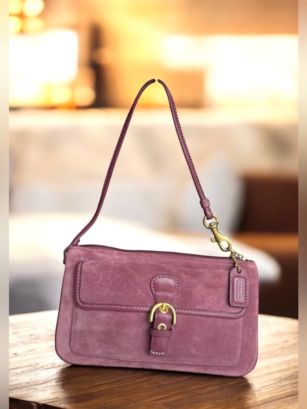 🆕 Coach Soho Vintage Suede Wristlet Mini Bag Purple